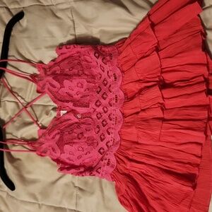 Zenana Pink Lace Strappy Top